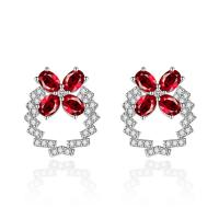 Kobber-nikkellegeringer Stud Earring, Four Leaf Clover, sølvfarvet forgyldt, for kvinde & med rhinestone & hule, flere farver til valg, 13.20x15.40mm, Solgt af par