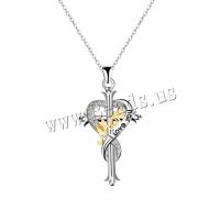 Gioielli e accessori per la festa della mamma, lega in zinco, with 1.97inch extender chain, Cuore e Croce, Gioielli Festa della Mamma & per la donna & con strass, argento, assenza di nichel,piombo&cadmio, 35x20mm, Lunghezza Appross. 17.72 pollice, Venduto da PC