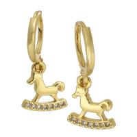 Orecchini cerchietti Hoop ottone, cavallo a dondolo, gioielli di moda & Micro spianare cubic zirconia & per la donna, assenza di nichel,piombo&cadmio, 25mm,11*13*2mm, Venduto da coppia