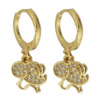 Boucle d'oreille Creole cerceau laiton, bijoux de mode & pavé de micro zircon & pour femme, protéger l'environnement, sans nickel, plomb et cadmium, 24mm,9*10*1.5mm, Vendu par paire