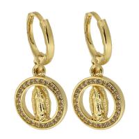 Boucle d'oreille Creole cerceau laiton, bijoux de mode & pavé de micro zircon & pour femme, protéger l'environnement, sans nickel, plomb et cadmium, 28mm,12*15*2mm, Vendu par paire