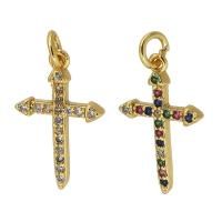 Ottone croce pendenti, gioielli di moda & Micro spianare cubic zirconia & per la donna, assenza di nichel,piombo&cadmio, 10*16*2mm, Foro:Appross. 2mm, Venduto da PC