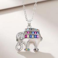 Zinc Alloy smykker halskæde, med 1.96inch extender kæde, Elephant, mode smykker & Micro Pave cubic zirconia & for kvinde, nikkel, bly & cadmium fri, 19*16mm, Længde Ca. 17.71 inch, Solgt af PC