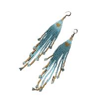 Fringe pendientes de la manera, Cuentas de vidrio, con aleación de zinc, chapado en color de plata, Estilo bohemio & para mujer, más colores para la opción, 130x18mm, Vendido por Par