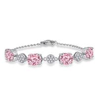 cuproníquel Pulsera, con 2inch extender cadena, Óvalo, chapado en color de plata, para mujer & con diamantes de imitación, más colores para la opción, longitud aproximado 6.3 Inch, Vendido por UD