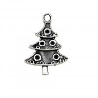 Pendentifs Noël en alliage de zinc, arbre de noël, Plaqué de couleur d'argent, Vintage & DIY, protéger l'environnement, sans nickel, plomb et cadmium, 18x25mm, Environ 100PC/sac, Vendu par sac