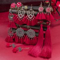 Fashion Fringe Earrings Zinc Alloy plated fashion jewelry & for woman red nickel lead & cadmium free Sold By Pair