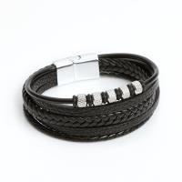 PU Cord Narukvice, s 316L Stainless Steel & Cink Alloy, punk stil & za čovjeka, crn, Dužina 21 cm, Prodano By PC