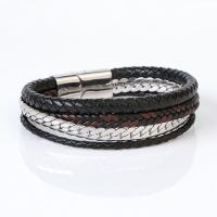 Pulseras de Cordón de PU, Cuero de PU, con acero inoxidable 316L, multicapa & para hombre, Negro, longitud 21.5 cm, Vendido por UD