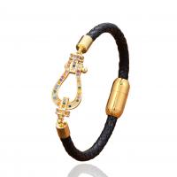 PU cavo bracciali, with ottone & 304 acciaio inox, placcato color oro, unisex & stili diversi per la scelta & Micro spianare cubic zirconia, nessuno, Lunghezza 21 cm, Venduto da PC