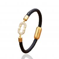 PU cavo bracciali, with ottone & 304 acciaio inox, placcato color oro, unisex & stili diversi per la scelta & Micro spianare cubic zirconia, nessuno, Lunghezza 21 cm, Venduto da PC