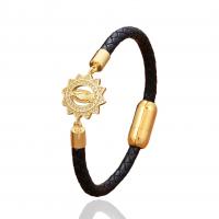 PU leder koord armbanden, met Messing & 304 roestvrij staal, gold plated, verschillende stijlen voor de keuze & micro pave zirconia & voor de mens, meer kleuren voor de keuze, Lengte 21 cm, Verkocht door PC