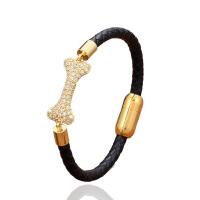 PU cavo bracciali, with ottone & 304 acciaio inox, placcato color oro, stili diversi per la scelta & Micro spianare cubic zirconia & per l'uomo, nessuno, Lunghezza 21 cm, Venduto da PC