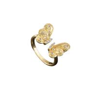 Cubic Zircon Messing fingerring, Butterfly, forgyldt, forskellige stilarter for valg & Micro Pave cubic zirconia & for kvinde & emalje, flere farver til valg, nikkel, bly & cadmium fri, Indvendig diameter:Ca. 17mm, Solgt af PC