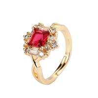 Bague Zircon cubique en laiton, avec zircon cubique, cadre, Placage de couleur d'or, Réglable & pour femme & facettes, plus de couleurs à choisir, protéger l'environnement, sans nickel, plomb et cadmium, Diamètre intérieur:Environ 17mm, Vendu par PC