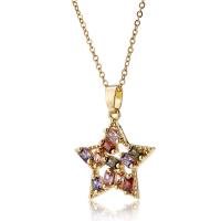 Zircônio cúbico Micro Pave colar de bronze, cobre, with 5cm extender chain, Estrela, cromado de cor dourada, joias de moda & micro pavimento em zircônia cúbica & para mulher, cores misturadas, níquel, chumbo e cádmio livre, comprimento Aprox 41 cm, vendido por PC