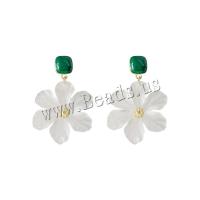 Pendientes de Acrílico, con metal, Flor, 14K lleno de oro, Joyería & para mujer, Blanco, 45x29mm, Vendido por Par