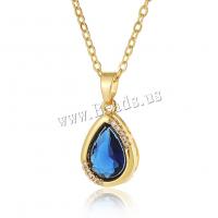 Collier en laiton, larme, Plaqué d'or, bijoux de mode & pavé de micro zircon & pour femme, plus de couleurs à choisir, protéger l'environnement, sans nickel, plomb et cadmium, 20x10mm, Longueur Environ 17.7 pouce, Vendu par PC