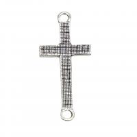 Tvärgående zinklegeringskontakt, Zink Alloy, Cross, antik silver pläterad, Vintage & DIY & 1/1 slinga, nickel, bly och kadmium gratis, 17x38mm, Ca 100PC/Bag, Säljs av Bag