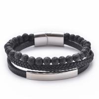 Bracelets de pierres précieuses, pierre gemme, avec Aimant & cuir PU & Acier inoxydable 304, trois couches & différents matériaux pour le choix & pour homme, Longueur Environ 8.5 pouce, Vendu par PC