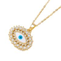 Colar Mal Jóias Eye, cobre, with 5cm extender chain, cromado de cor dourada, micro pavimento em zircônia cúbica & para mulher & esmalte, Mais cores pare escolha, níquel, chumbo e cádmio livre, comprimento Aprox 40 cm, vendido por PC