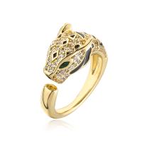 Messing fingerring, Leopard, Micro Pave cubic zirconia, gylden, nikkel, bly & cadmium fri, Indvendig diameter:Ca. 18mm, Solgt af PC