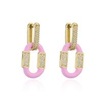 Brass Drop Earring Vacuum Ion Plating micro pave cubic zirconia & enamel nickel lead & cadmium free Sold By Pair