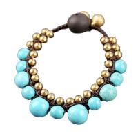 Brass Bracelet with turquoise & Wax Cord gold color plated Bohemian style & for woman Length Approx 7.3 Inch Sold By PC