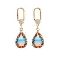 Brass Drop Earring Teardrop gold color plated fashion jewelry & micro pave cubic zirconia & for woman Sold By Pair