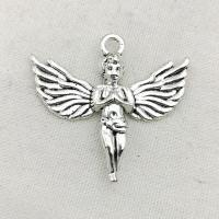 Sinc Alloy Pendants, Angel, dath airgid antique plátáilte, seanré & DIY, nicil, luaidhe & caidmiam saor in aisce, 44x41mm, Thart 100ríomhairí pearsanta/Mála, Díolta De réir Mála