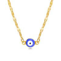 Collier Evil Eye bijoux, Acier inoxydable 304, avec 1.97inch chaînes de rallonge, bijoux de mode & pour femme & émail, doré, 11mm, Longueur Environ 15.7 pouce, Vendu par PC