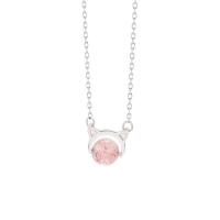 Lo zinco in lega gioielli collana, lega in zinco, with Strawberry Quartz, with 5cm extender chain, Gatto, placcato color argento, gioielli di moda & per la donna, assenza di nichel,piombo&cadmio, Lunghezza Appross. 38 cm, Venduto da PC