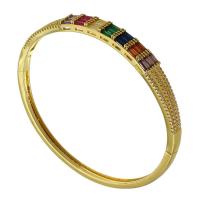 Bracelets en laiton, Placage de couleur d'or, bijoux de mode & pavé de micro zircon & pour femme, protéger l'environnement, sans nickel, plomb et cadmium, 57*53mm,7mm, Vendu par PC