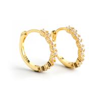 Orecchini cerchietti Hoop ottone, placcato, Micro spianare cubic zirconia & per la donna, nessuno, 15.20x2.10mm, Diametro interno:Appross. 12.1mm, Venduto da coppia