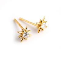 Messing Stud Earring, Acht Point Star, plated, met plastic earnut & micro pave zirconia & voor vrouw, meer kleuren voor de keuze, 7.20mm, Verkocht door pair