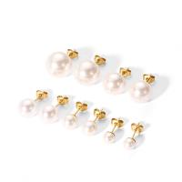 Boucle d'oreille de gaujon en acier inoxydable, Acier inoxydable 304, avec perle d'eau douce cultivée, Plaqué or 18K, bijoux de mode & normes différentes pour le choix & pour femme, blanc, Vendu par paire