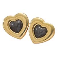 Roestvrij staal Stud Earrings, 304 roestvrij staal, Hart, voor vrouw, gouden, 10x11mm, Verkocht door pair