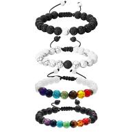 Gemstone Armbånd, Lava, med magnesit & Terylene Cord & Ædelsten, håndlavet, 4 stykker & Justerbar & Unisex, Længde Ca. 7.09 inch, Solgt af sæt