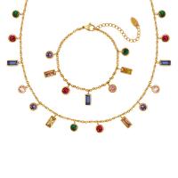 Set di gioielli , Bracciale & Collana, Titantium acciaio, stili diversi per la scelta & Micro spianare cubic zirconia & per la donna, multi-colore, Venduto da PC