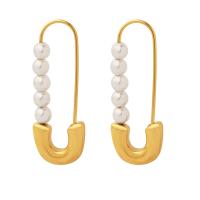 Titanium Staal Earring, met Plastic Pearl, Paperclip, voor vrouw, meer kleuren voor de keuze, 12x28mm, Verkocht door pair