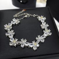 metal Pulsera, Flor, chapado en platina real, micro arcilla de zirconia cúbica & para mujer, más colores para la opción, longitud aproximado 6.3 Inch, Vendido por UD