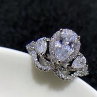 Messing Manschette Fingerring, Krone, platiniert, einstellbar & Micro pave Zirkonia & für Frau, keine, Größe:6-8, verkauft von PC