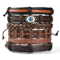 Rundsleder armbanden, Koeienhuid, met PU & Zinc Alloy, handgemaakt, 6 stuks & mode sieraden & uniseks & boze oog patroon, twee verschillende gekleurde, Lengte 18-30 cm, Verkocht door Stel