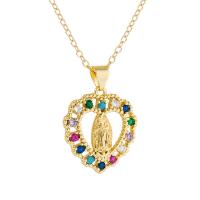 Collier en laiton, Placage de couleur d'or, Forme différente pour le choix & pavé de micro zircon & pour femme, plus de couleurs à choisir, protéger l'environnement, sans nickel, plomb et cadmium, Longueur 46 cm, Vendu par PC