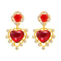 Zinc Alloy Øreringe, med Resin, Heart, guldfarve belagt, for kvinde & med rhinestone, flere farver til valg, nikkel, bly & cadmium fri, 42x68mm, Solgt af par