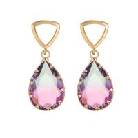 Messing Drop Earring, Teardrop, guldfarve belagt, Micro Pave cubic zirconia & for kvinde, 14x35mm, Solgt af par