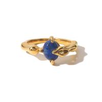 Rustfrit stål fingre Ringe, 316 Stainless Steel, med Lapis Lazuli, 18K forgyldt, forskellig størrelse for valg & for kvinde, Størrelse:6-8, Solgt af PC