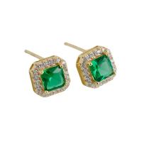 laiton boucle d oreille dormeuse, cadre, Placage de couleur d'or, pavé de micro zircon & pour femme, plus de couleurs à choisir, 8.30x7.20mm, Vendu par paire