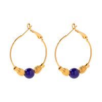 Pendientes de Gota en Latón, metal, con Lapislázuli, chapado en color dorado, Joyería & para mujer, 30x39mm, Vendido por Par