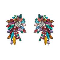 Pendientes de Perno de Aleación de Zinc, Flor, chapado en color dorado, para mujer & con diamantes de imitación, más colores para la opción, libre de níquel, plomo & cadmio, 26x39mm, Vendido por Par